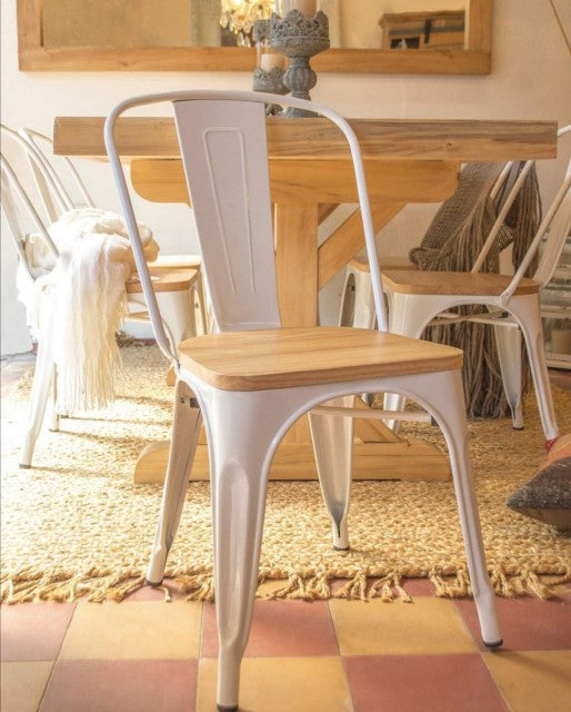 Silla Tolix Blanca Acero - Asiento Madera