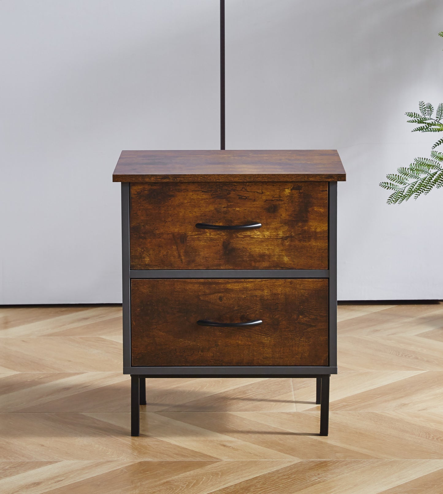 Velador Iron Black - Metal MDF 2 Cajones