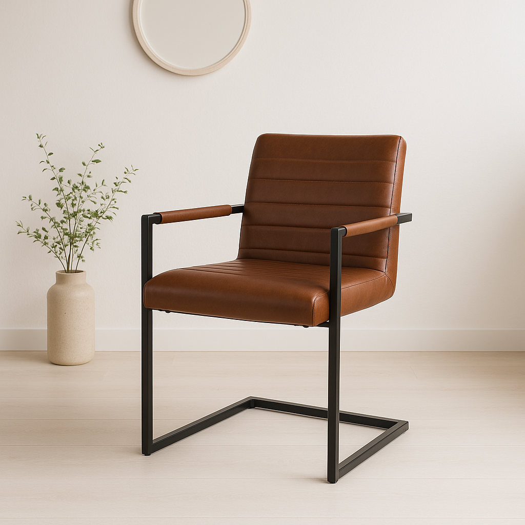 Comedor Industrial Madera Natural 180x90 + 6 Sillas Leder Ecocuero
