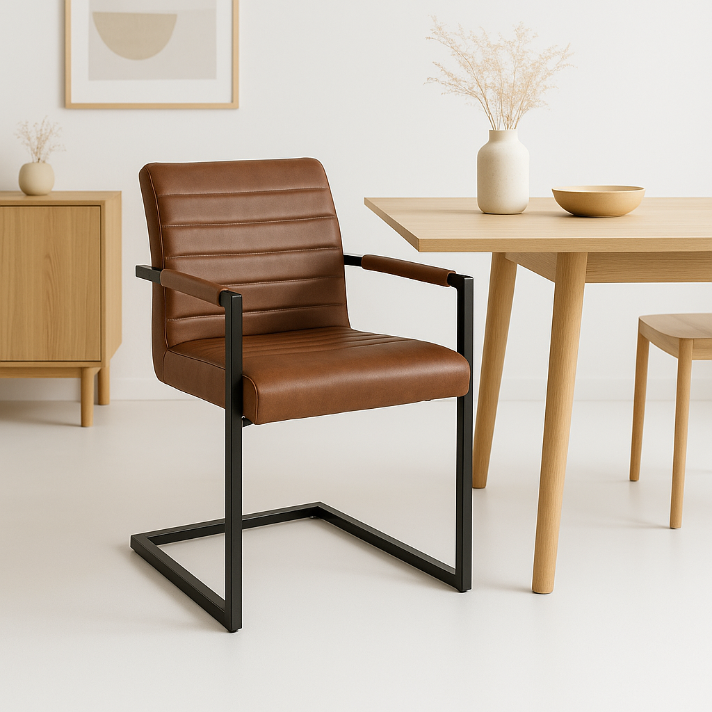 Silla Industrial Leder - Ecocuero Café Metal