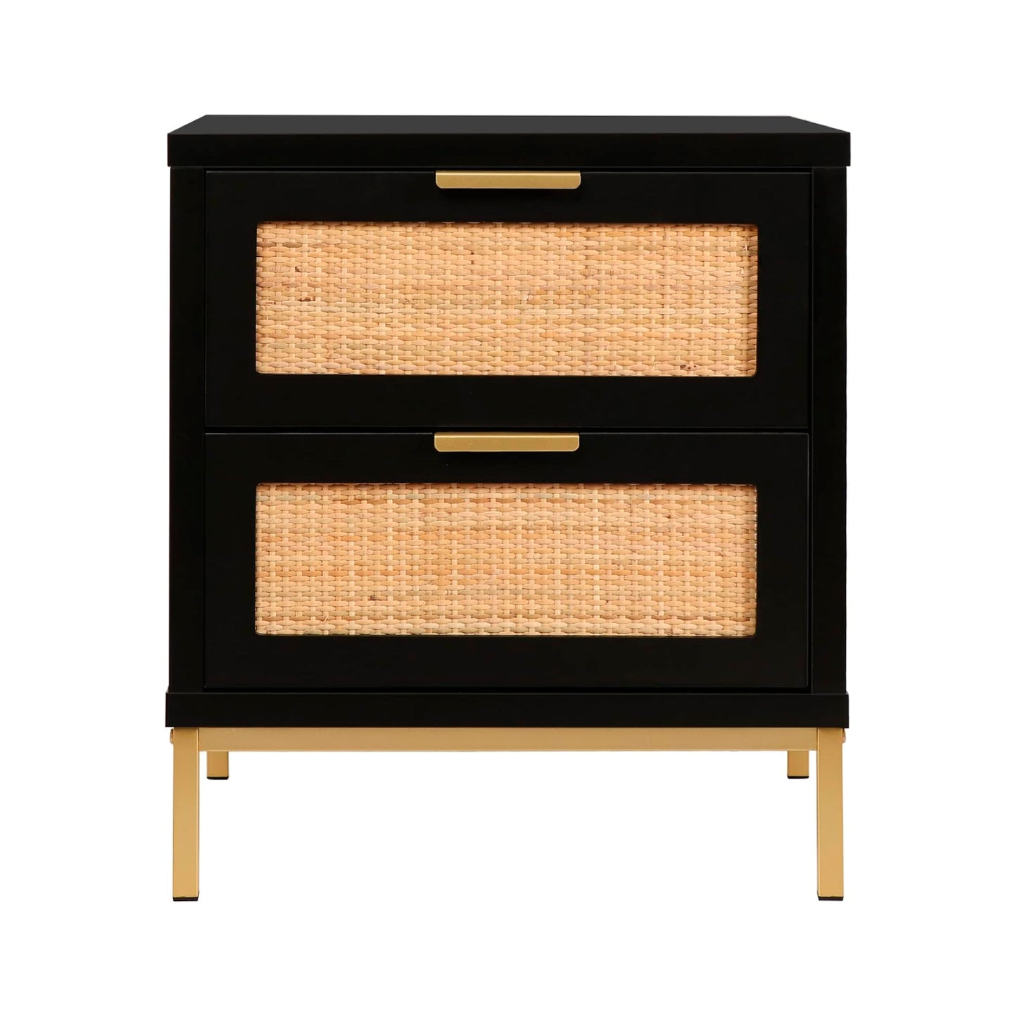 Velador Rattan Dark - MDF Negro 2 Cajones