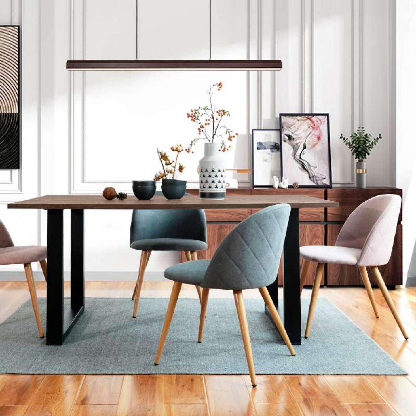 Mesa de Comedor Estilo Industrial 160x90 - Walnut Oscura MDF Metal