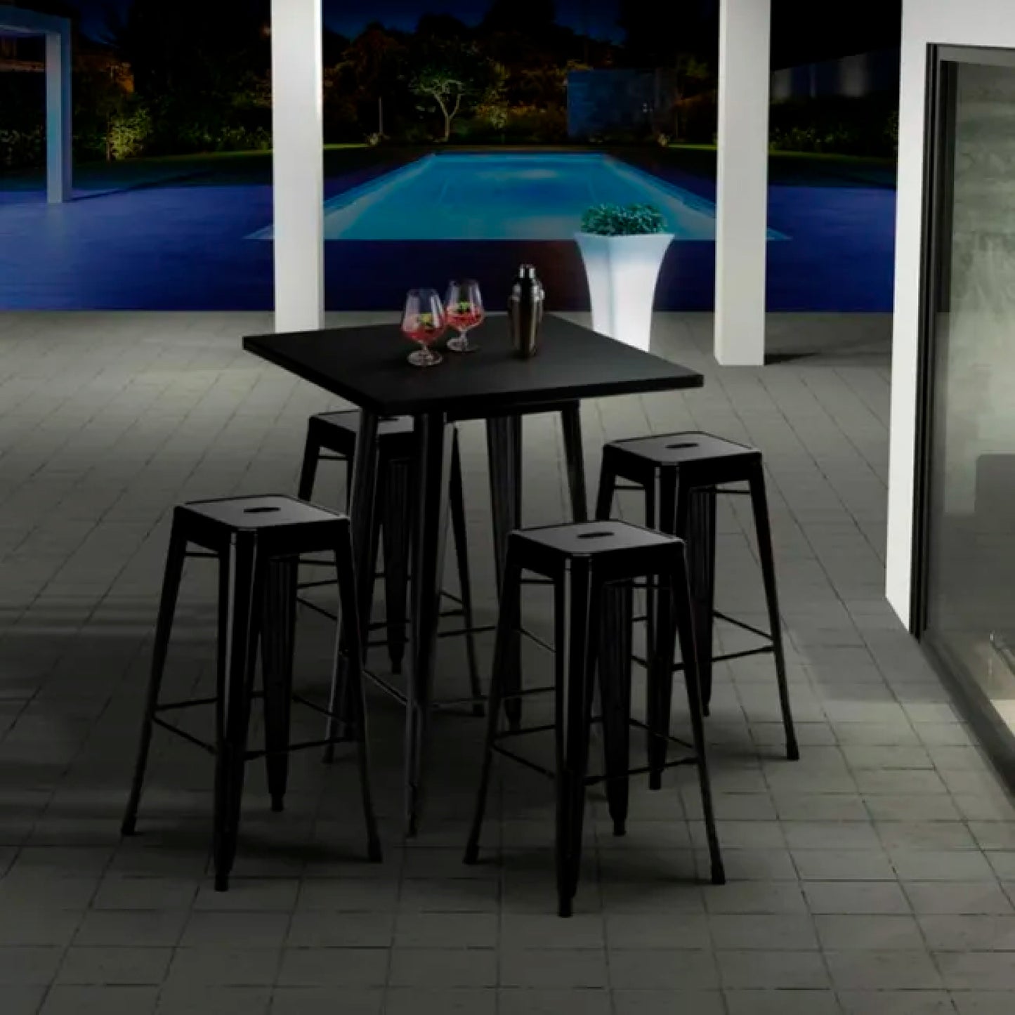 Mesa Tolix Bar Alta Negra 60x60 - Metálica Acero