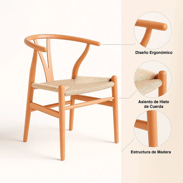 Silla Wishbone Madera Natural - Asiento Tejido