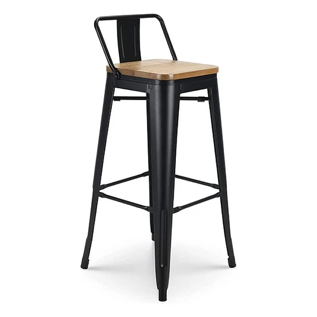 Taburete Tolix Acero Negro - Asiento Madera 66 Cm