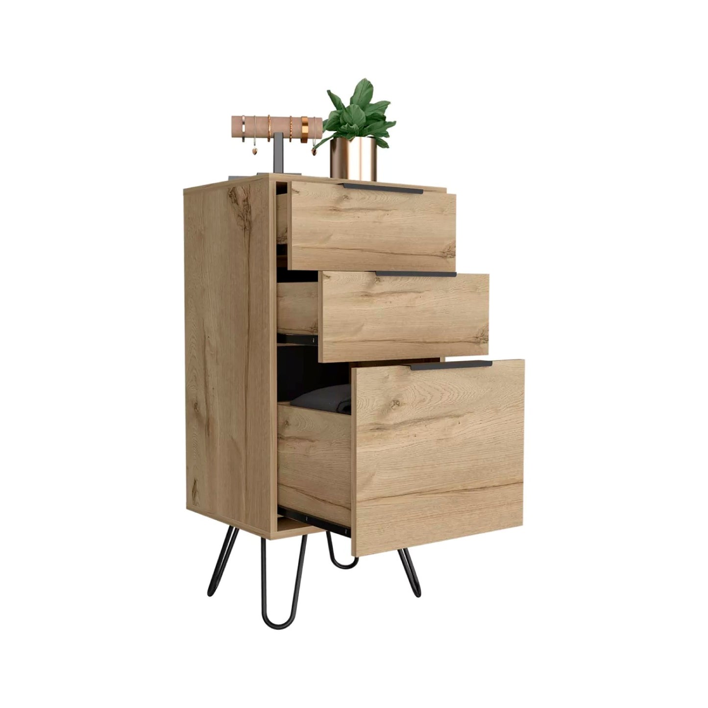 Cómoda Vertical Nordic 3 Cajones - Madera Metal