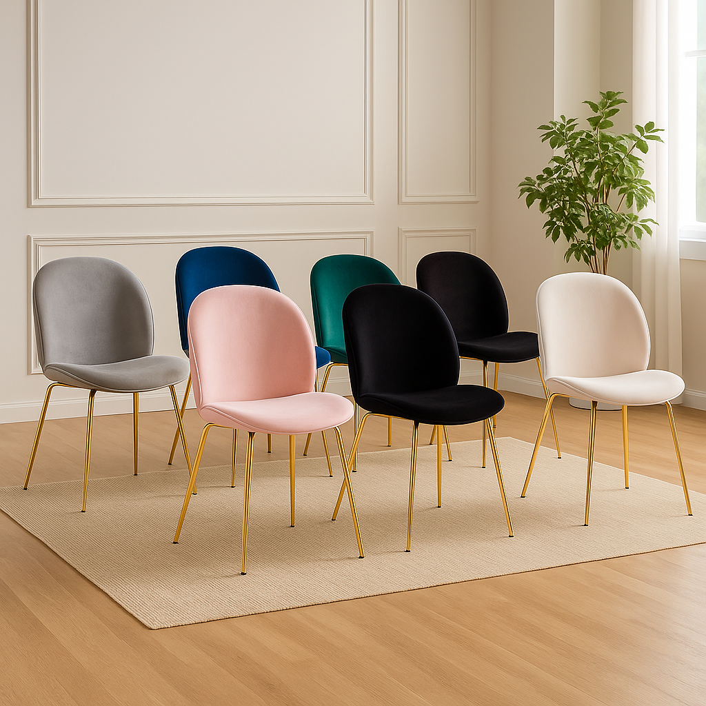 Mesa Vidrio Cross 100 Cm + 4 Sillas Beatle Velvet