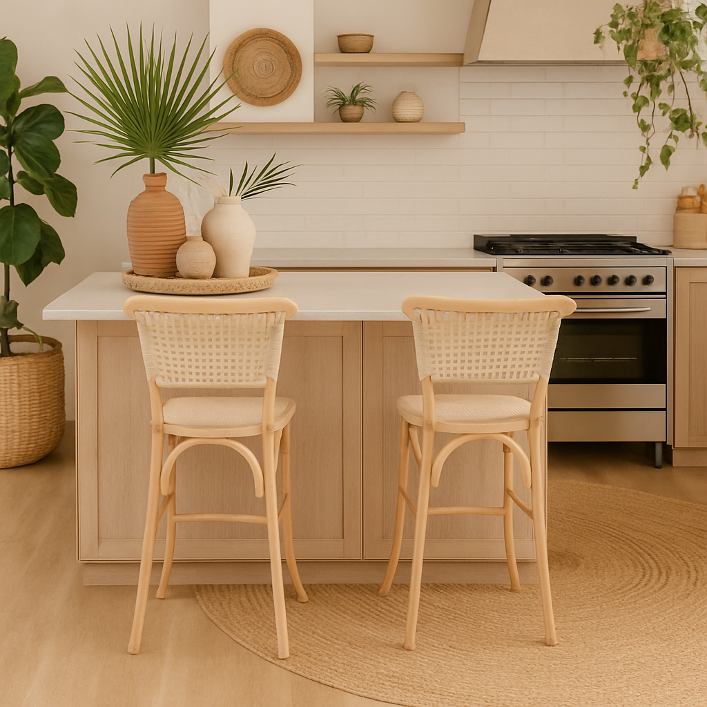 Taburete Boho Crossback - Madera Natural Yute