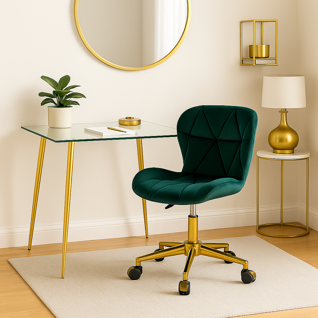 Silla Oficina Mariposa Velvet Gold - Con Ruedas