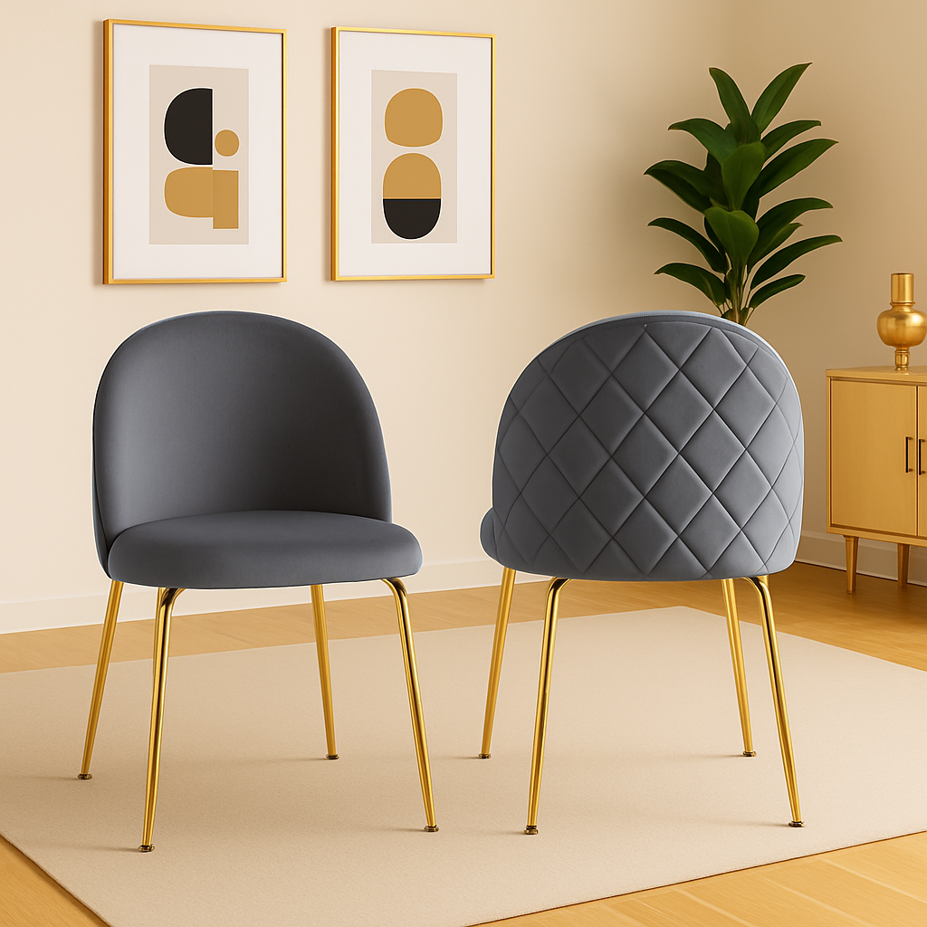 Mesa Madrid Vidrio Gold 140x80 Cm + 6 Silla Velvet Diamante Gold