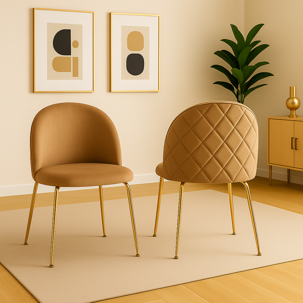 Mesa Madrid Vidrio Gold 140x80 Cm + 6 Silla Velvet Diamante Gold