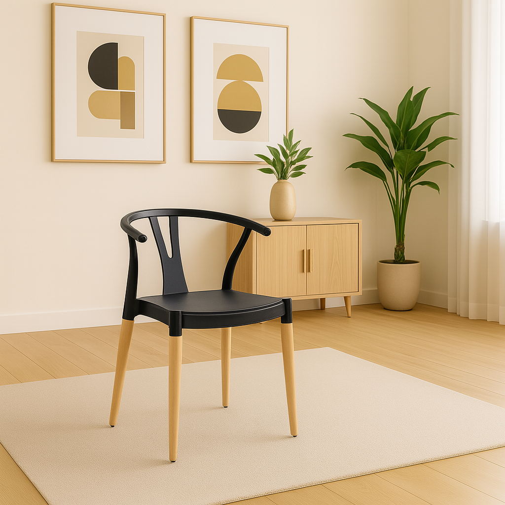 Comedor Industrial Madera Natural 240x90 + 8 Sillas Wishbone Polipropileno
