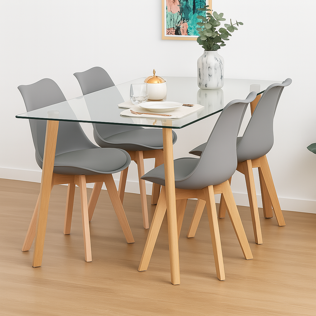 Mesa de Comedor Vidrio Nordic 140x90 Cm - Para 4 a 6 Personas