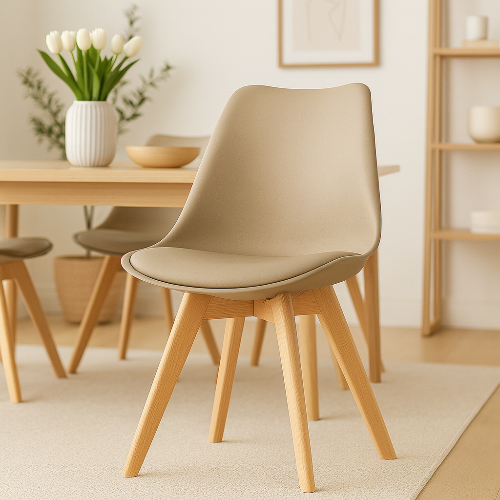 Mesa Vidrio Cross 140x90 Cm + 4 Sillas Tulip Acolchadas