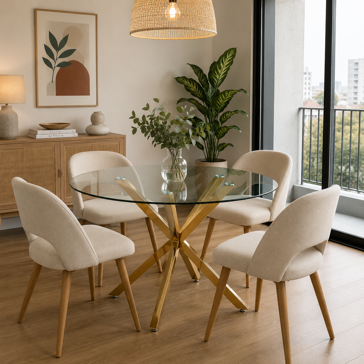 Mesa de Comedor Vidrio Cross Gold 100 Cm - Para 4 Personas