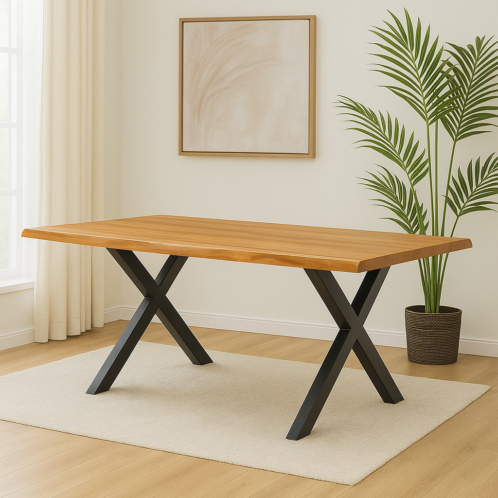 Mesa de Comedor XWood Rustic - Madera Natural Acero 160x90