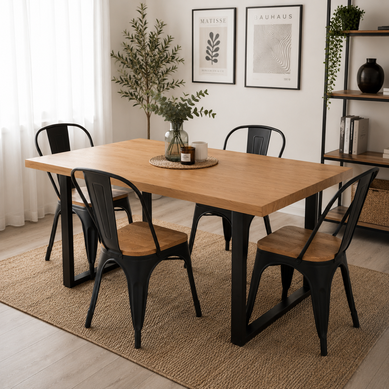 Pack 6 Sillas Tolix Negra Acero - Asiento Madera
