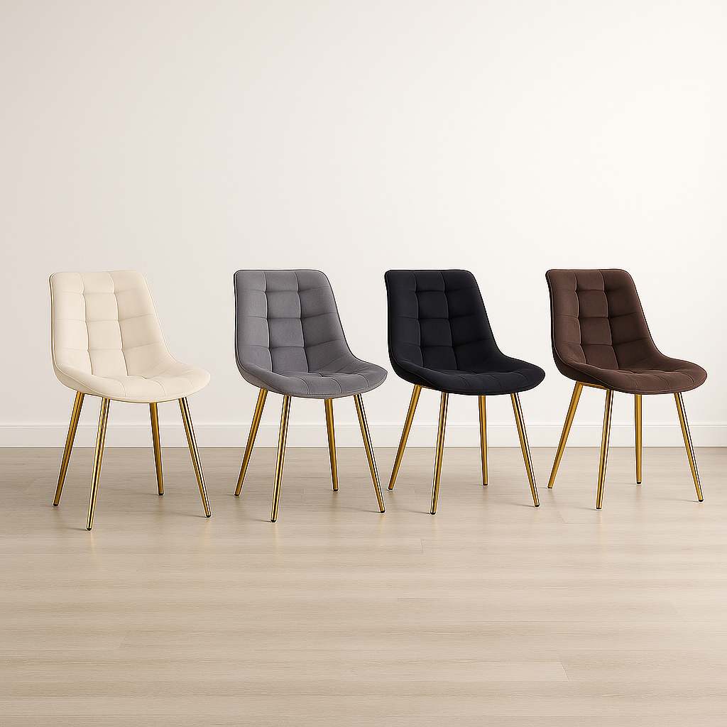 Mesa Dubai Vidrio 120 Cm + 6 Silla Capitone Macron Gold