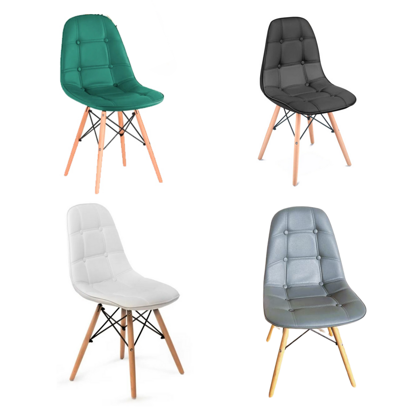 Comedor Mesa Eames 80 Cm + 2 Sillas Capitone Ecocuero Eames