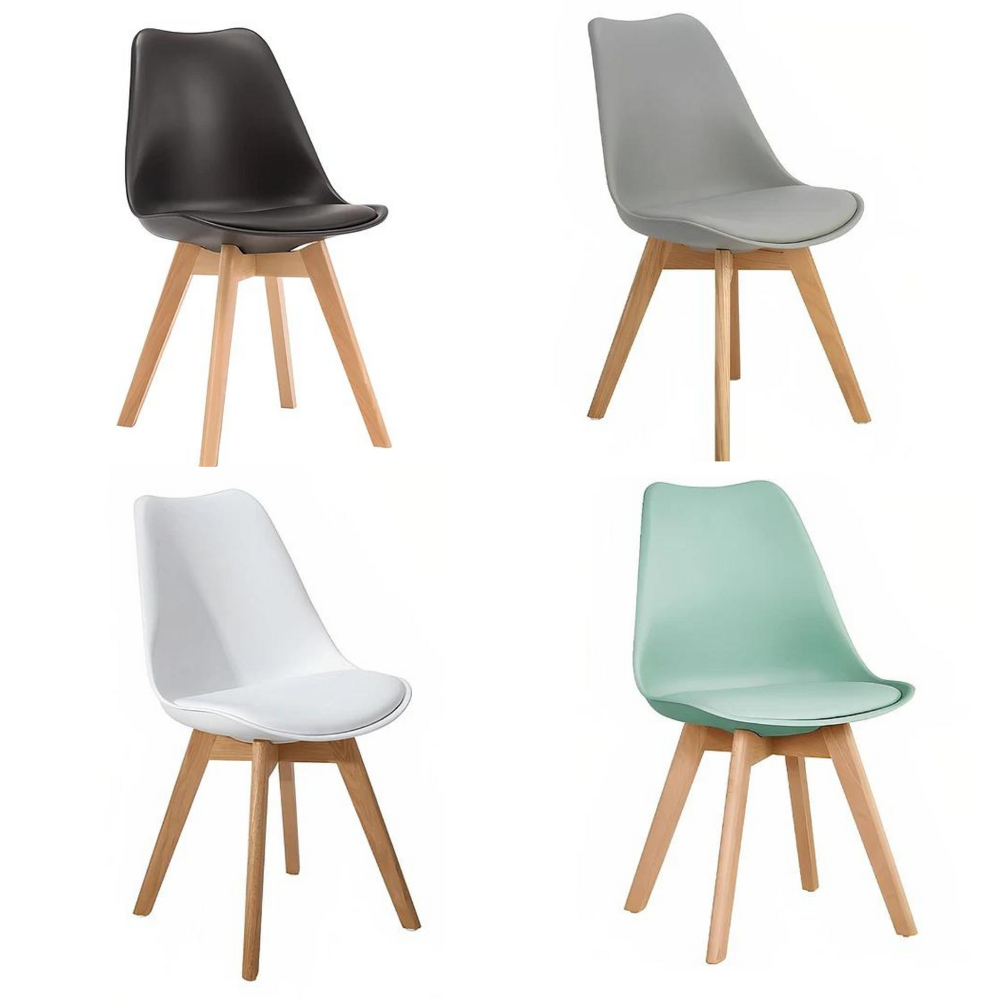 Comedor Mesa Eames MDF 120x80 + 4 Sillas Tulip Acolchadas