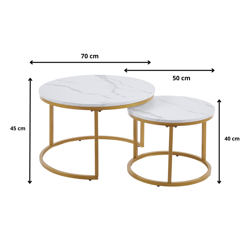 Mesa de Centro Nido Marmol Blanca – MDF Metal Dorado