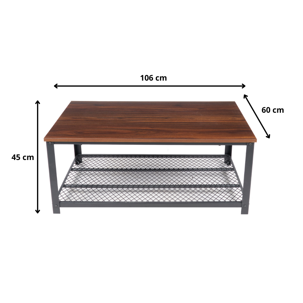 Mesa de Centro Industrial Enrejada - Rectangular MDF Metal