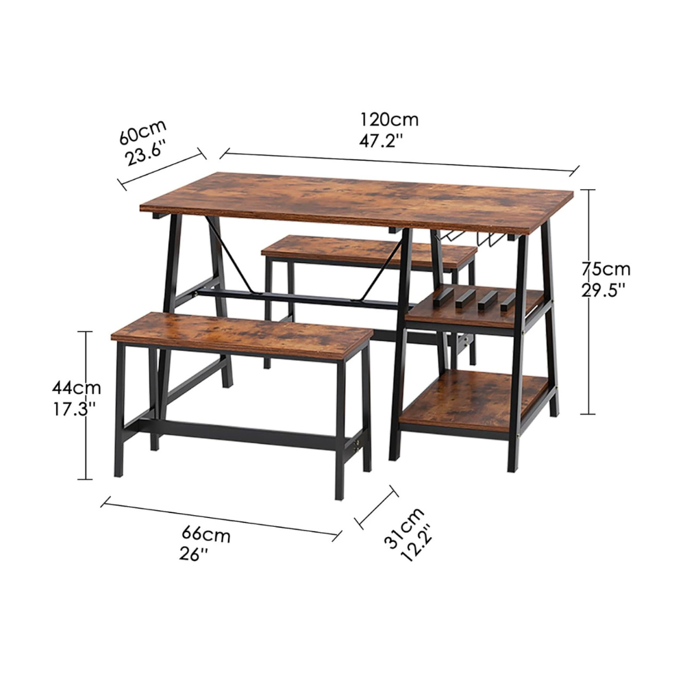 Mesa Comedor Con Bancas Multifuncional y Almacenamiento - Estilo Industrial