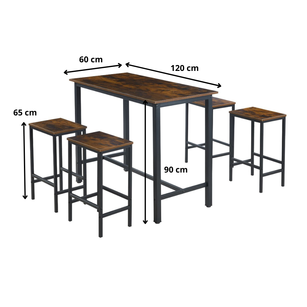 Mesa Comedor Cocina Alta Con Taburetes - Estilo Industrial