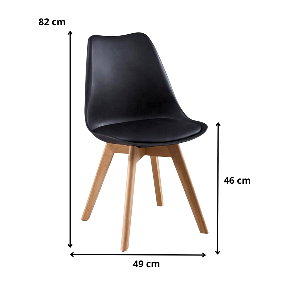 Pack 4 Sillas Tulip Negra Acolchadas - Base Madera
