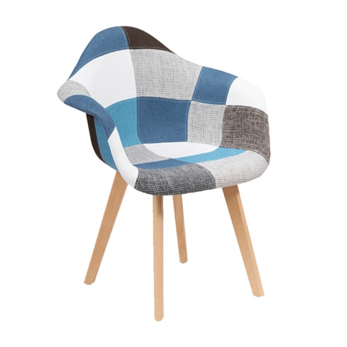 Sitial Butaca Patchwork Celeste - Base Madera