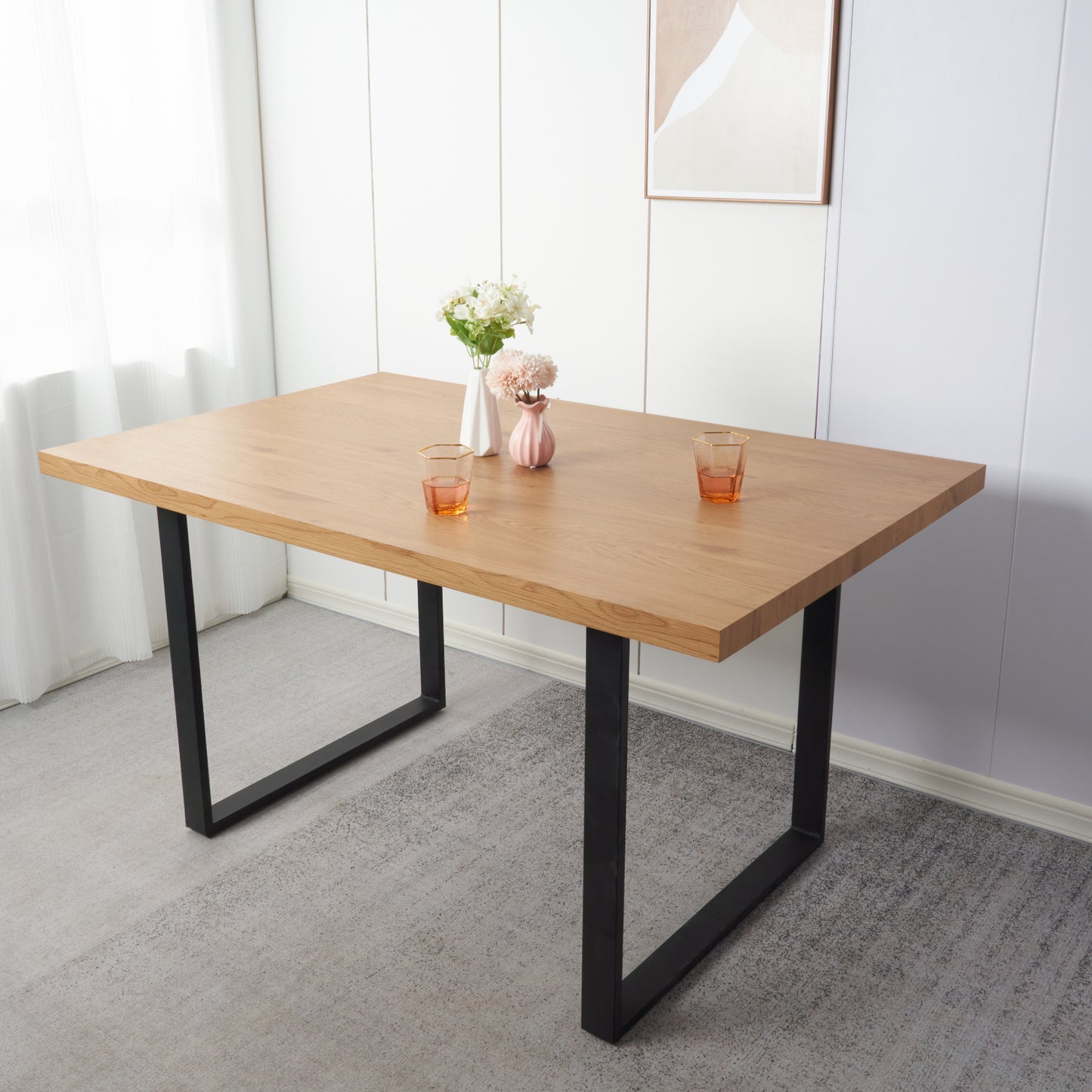 Mesa de Comedor Estilo Industrial 140x90 - Madera Clara MDF Metal