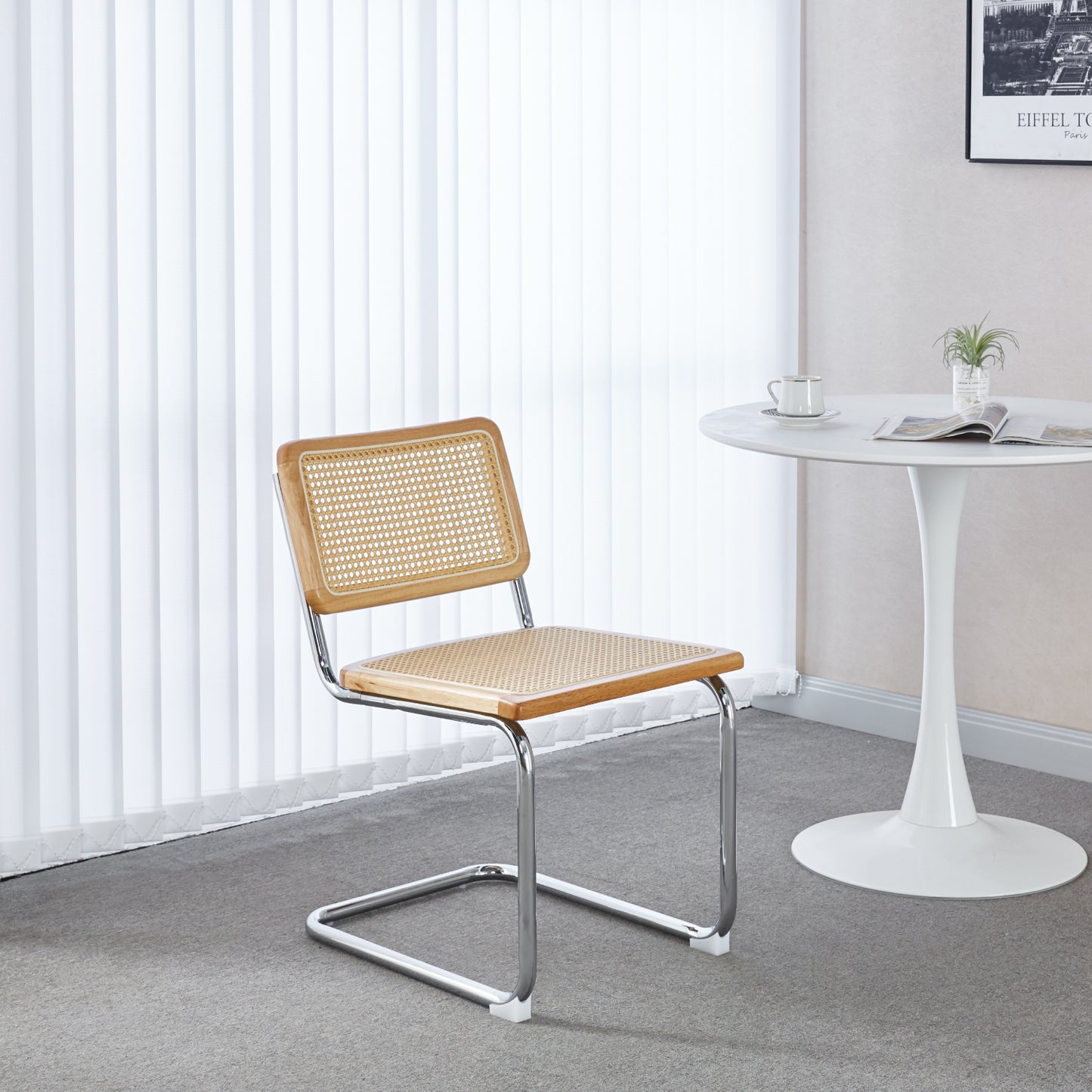 PREVENTA Silla Breuer Madera Natural - Asiento Rattan Base Cromada