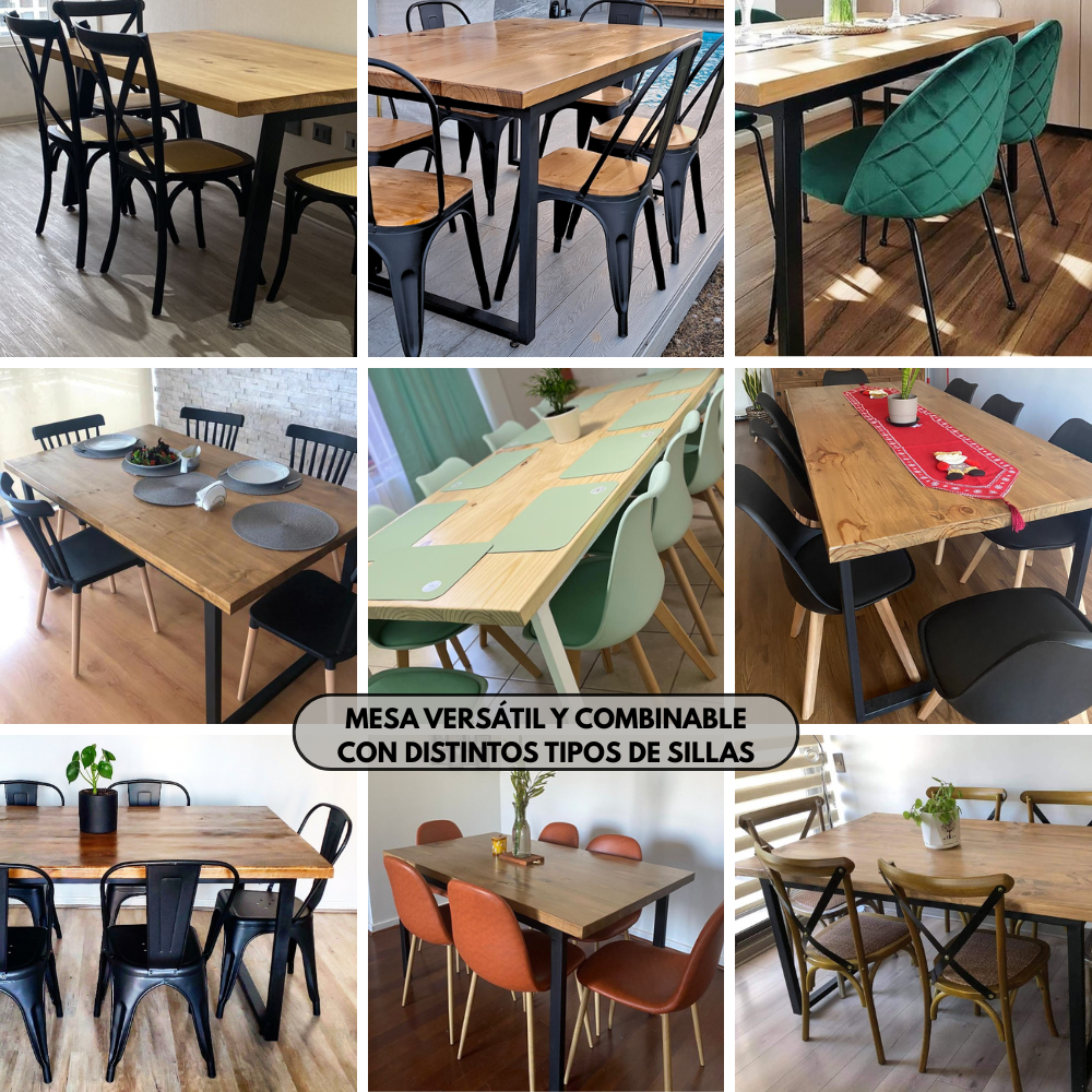 Mesa de Comedor de Madera/Fierro Diseño Industrial 120x80 Cm