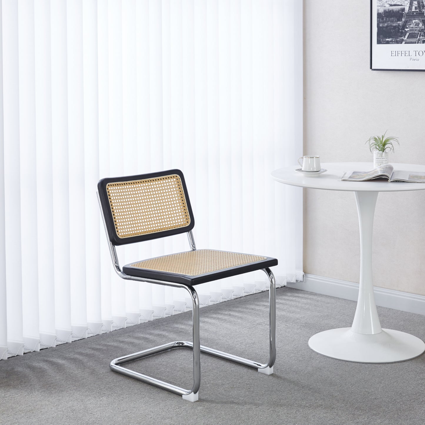 PREVENTA Silla Breuer Madera Negra - Asiento Rattan Base Cromada