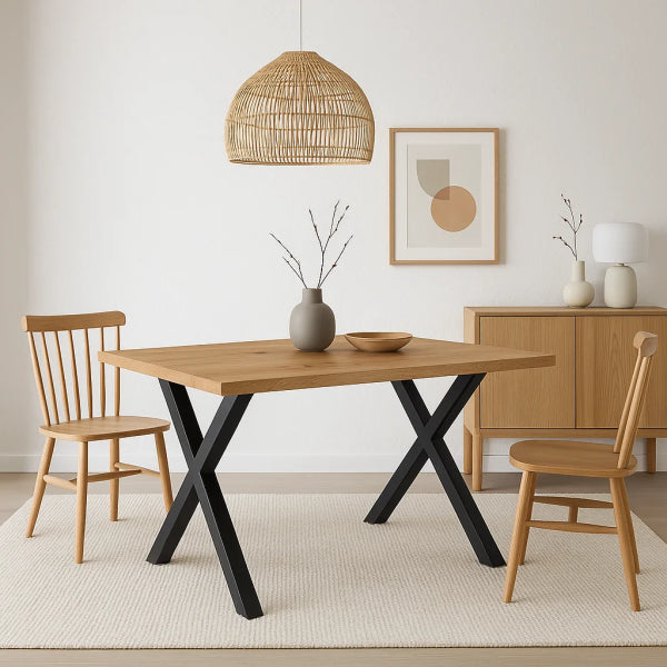 Mesa de Comedor Estilo Industrial 140x90 - Base Cruz MDF Metal