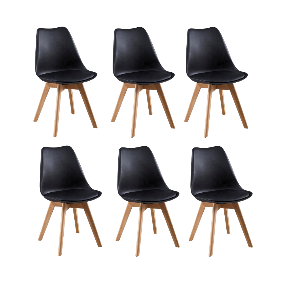 Pack 6 Sillas Tulip Negra Acolchadas - Base Madera