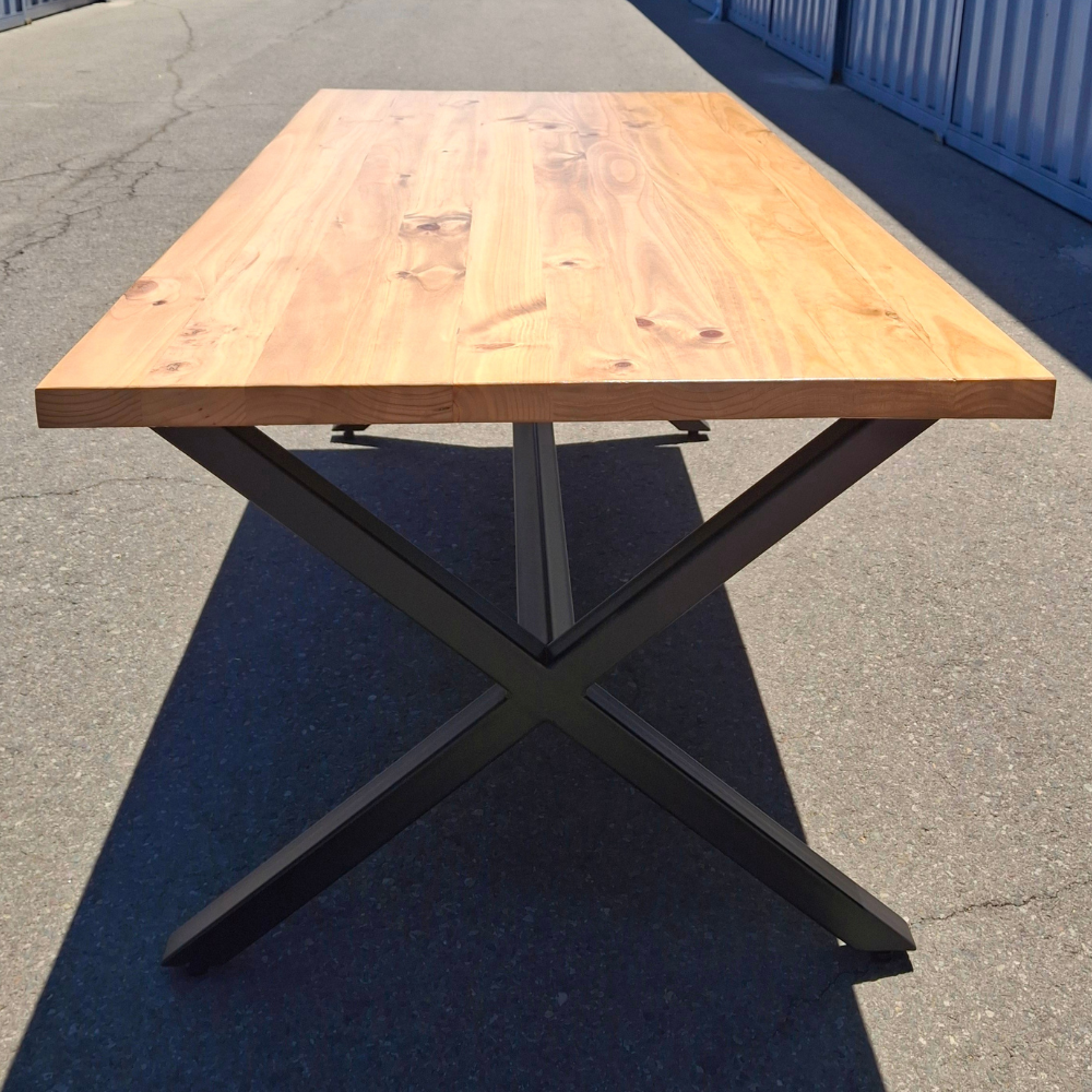 Mesa de Comedor Industrial Cross - Madera Natural Fierro 160x90