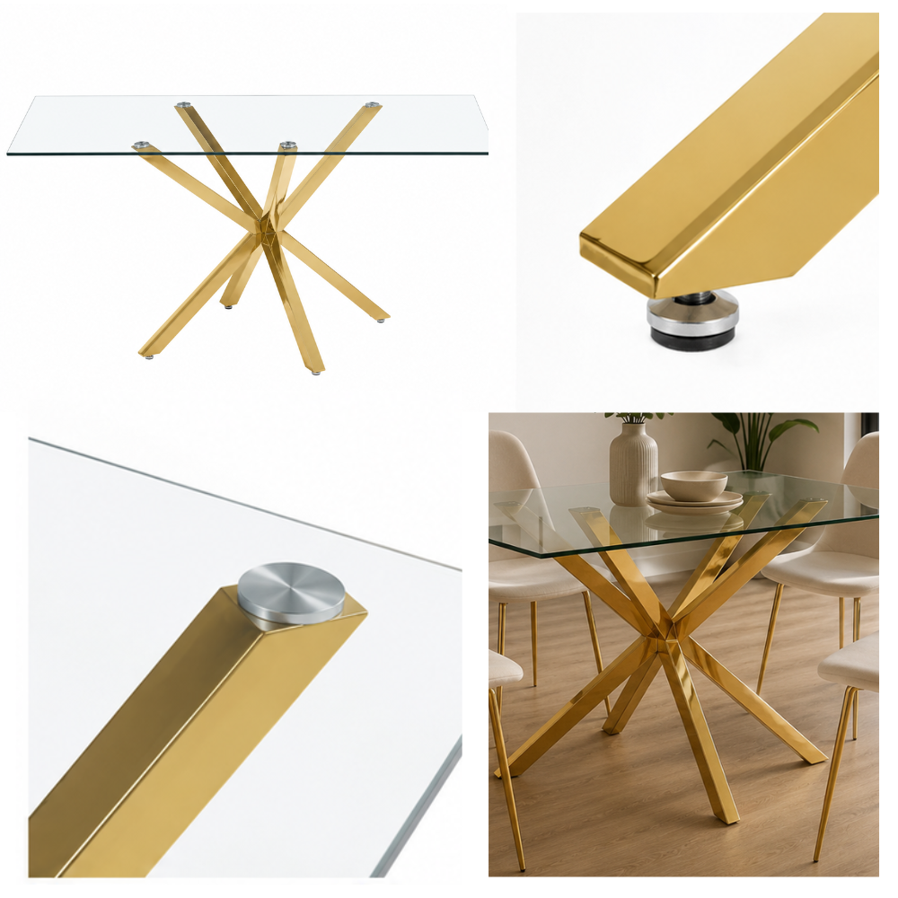 Mesa de Comedor Vidrio Cross Gold 130x80 Cm - Para 4 a 6 Personas