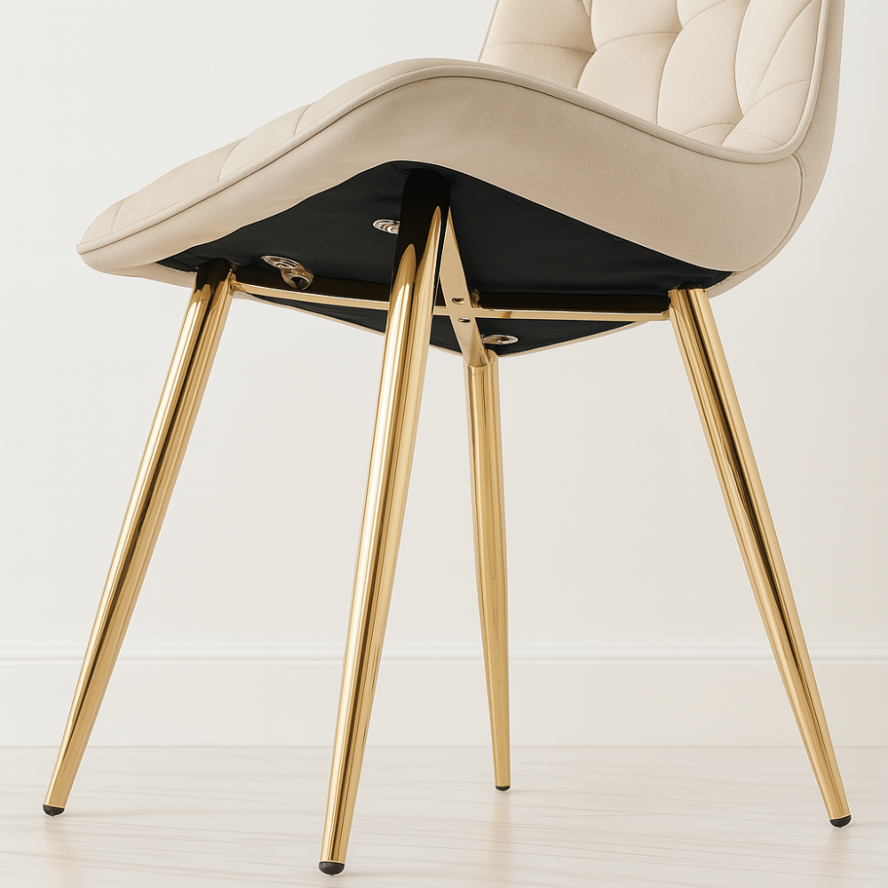 Comedor Mesa Dubai Vidrio 120 Cm + 6 Silla Capitone Macron Dorado