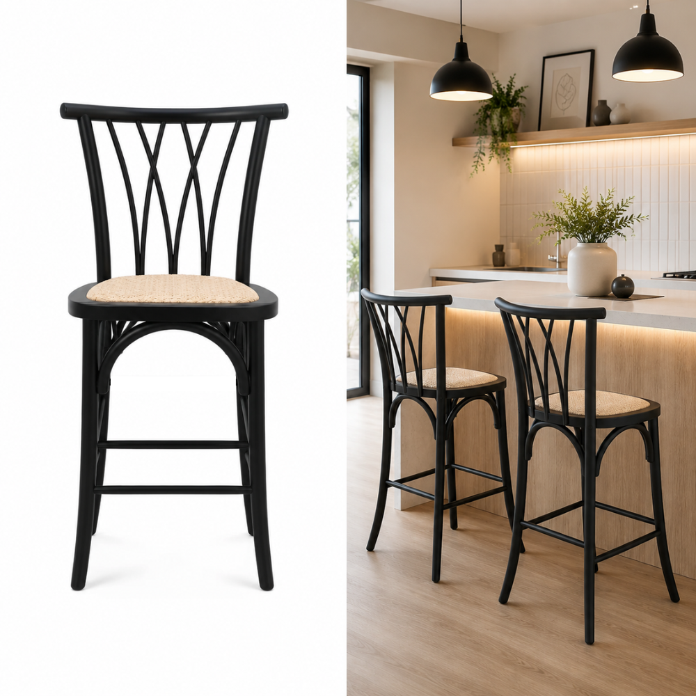 Pack 2 Taburetes Andes Negro - Madera Rattan 66 Cm