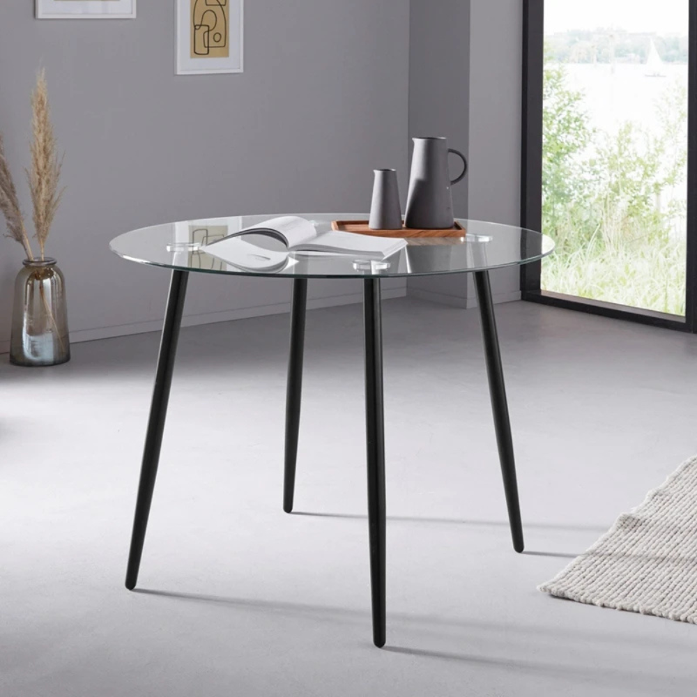 Comedor Mesa Vidrio Lyon 80 Cm + 2 Sitial Industrial Leder