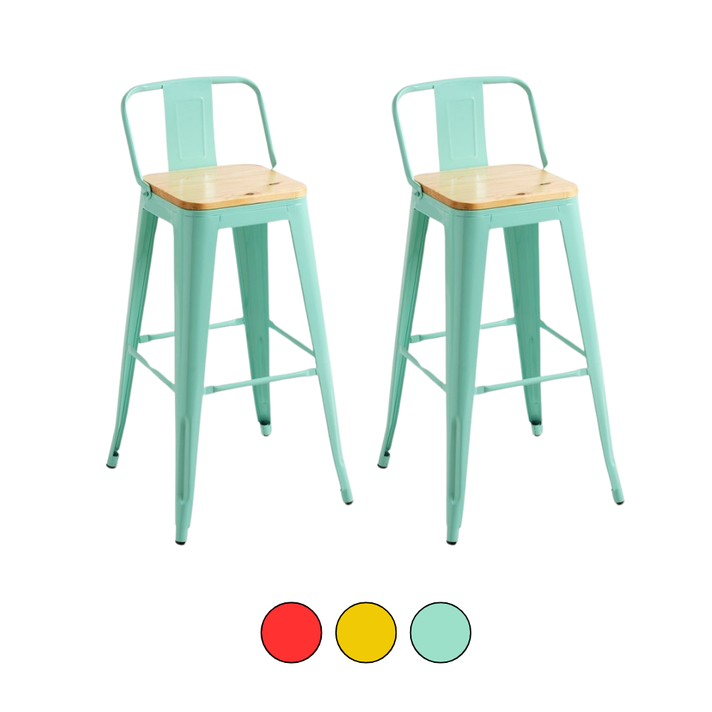 Pack 2 Taburete Tolix Colores - Asiento Madera Altura 77 Cm