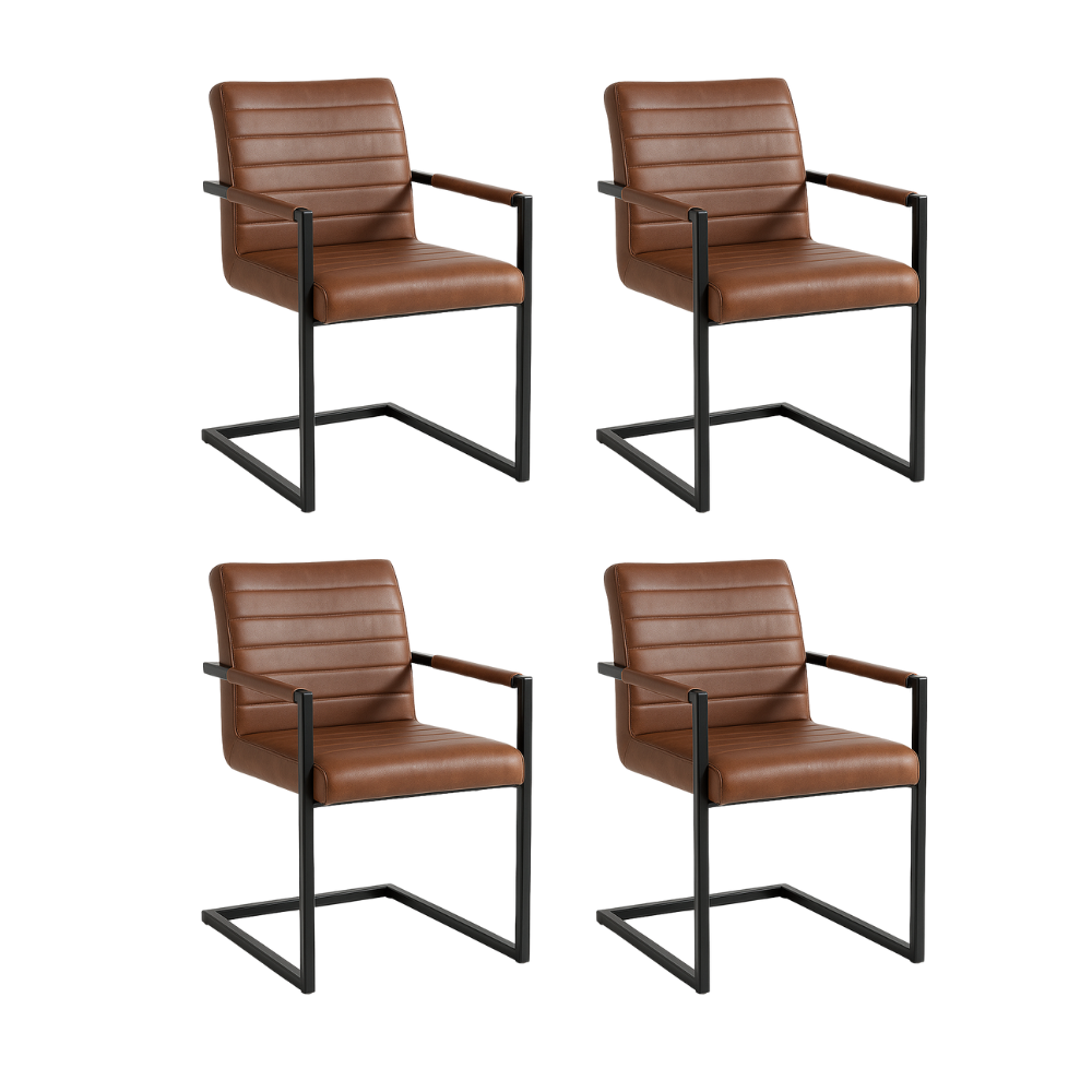 Pack 4 Sillas Industrial Leder - Ecocuero Café Metal