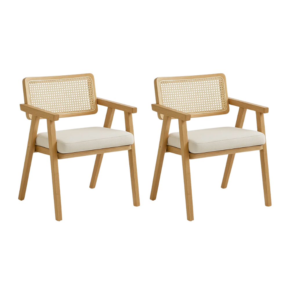 Pack 2 Sillas Chandigarh Acolchada - Madera Natural Rattan