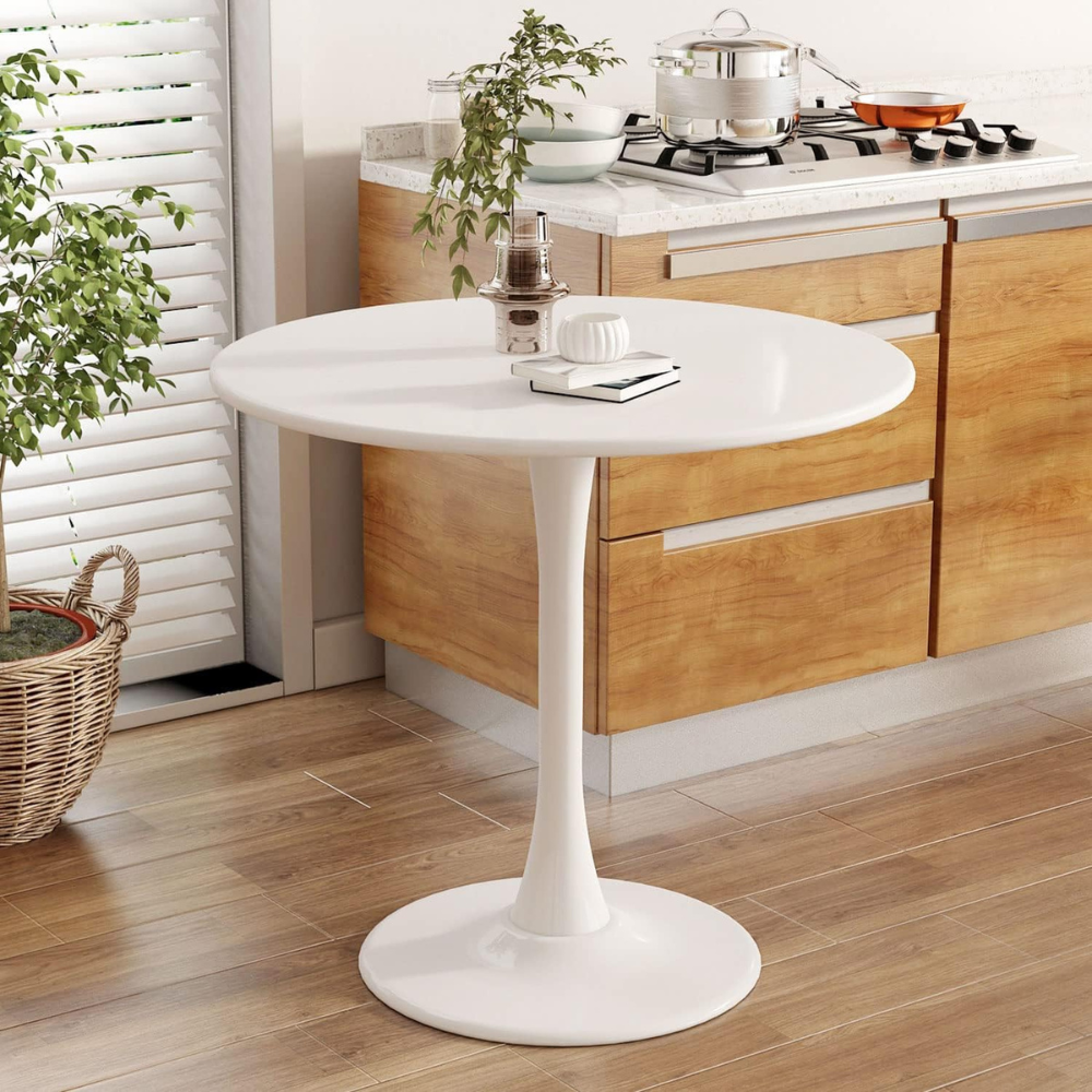 Comedor Mesa Tulip Blanca 100 Cm + 4 Sillas Spoon Terciopelo