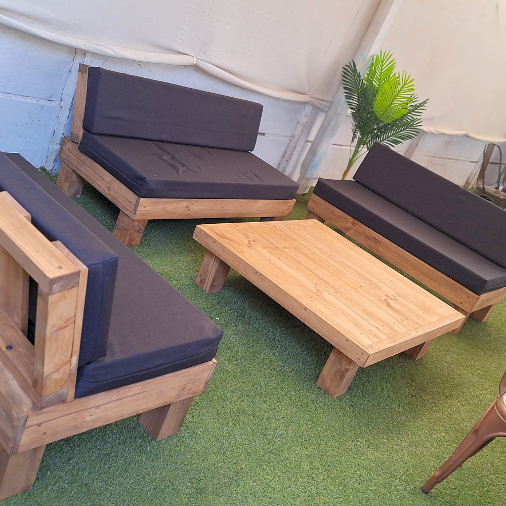 Juego de Terraza Madera Rustic Clásico - Cojines Grafito