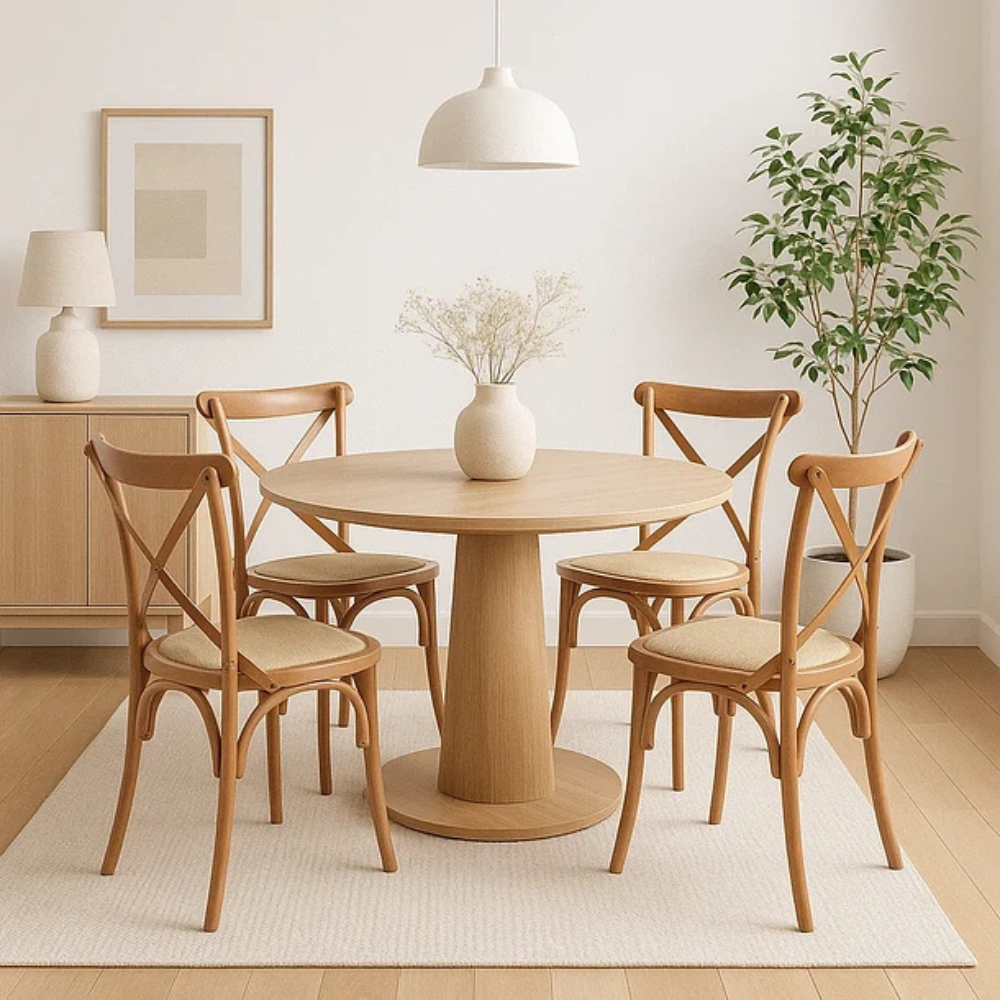 Pack 4 Sillas Crossback Madera Natural - Asiento Rattan