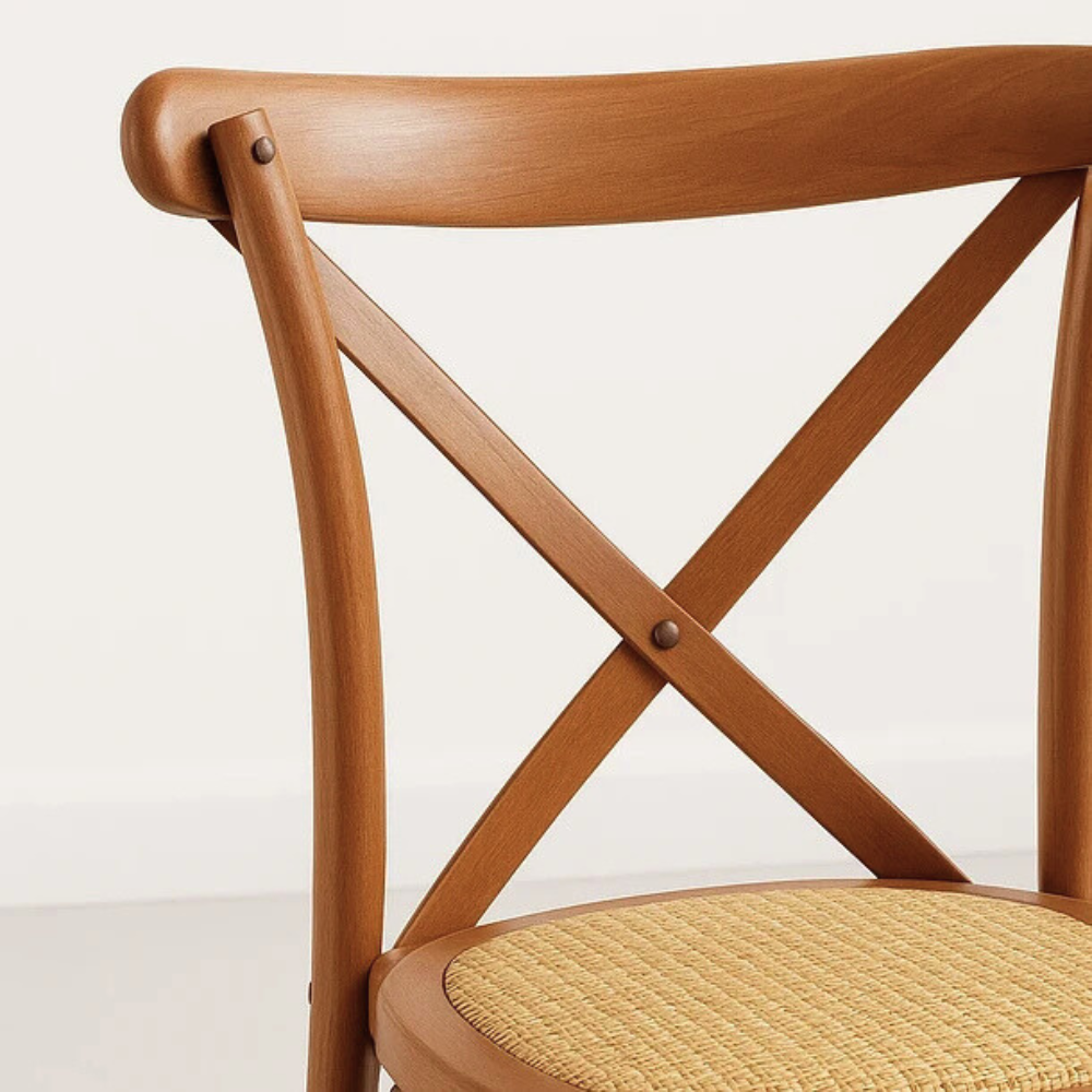 Pack 4 Sillas Crossback Madera Natural - Asiento Rattan