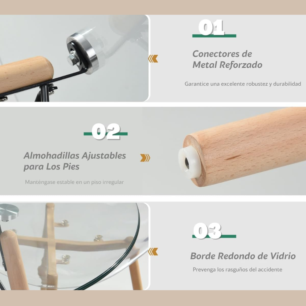 Mesa de Comedor Eames Vidrio 80 Cm - 2 a 4 Personas