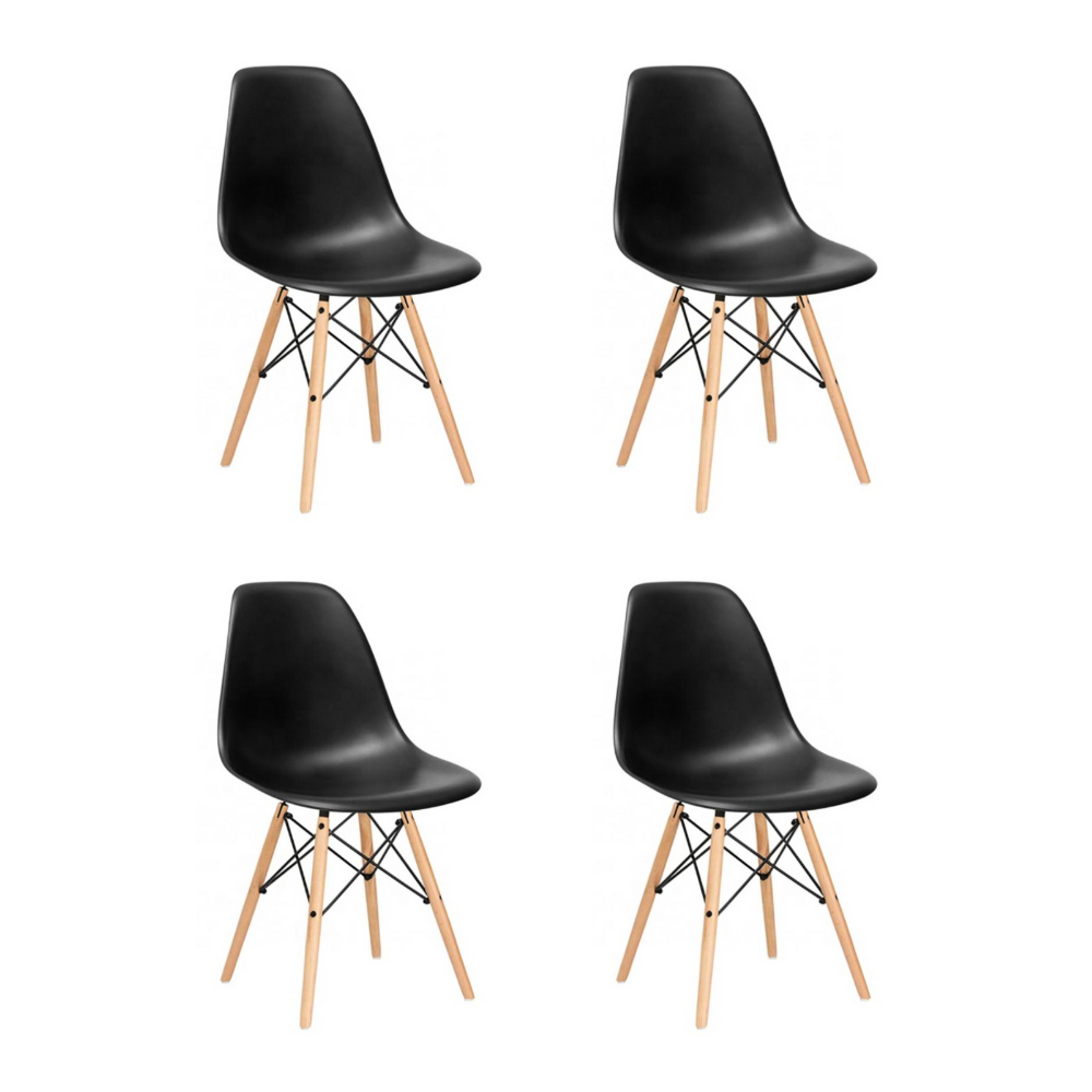 Pack 4 Sillas Eames Negra - Polipropileno Madera